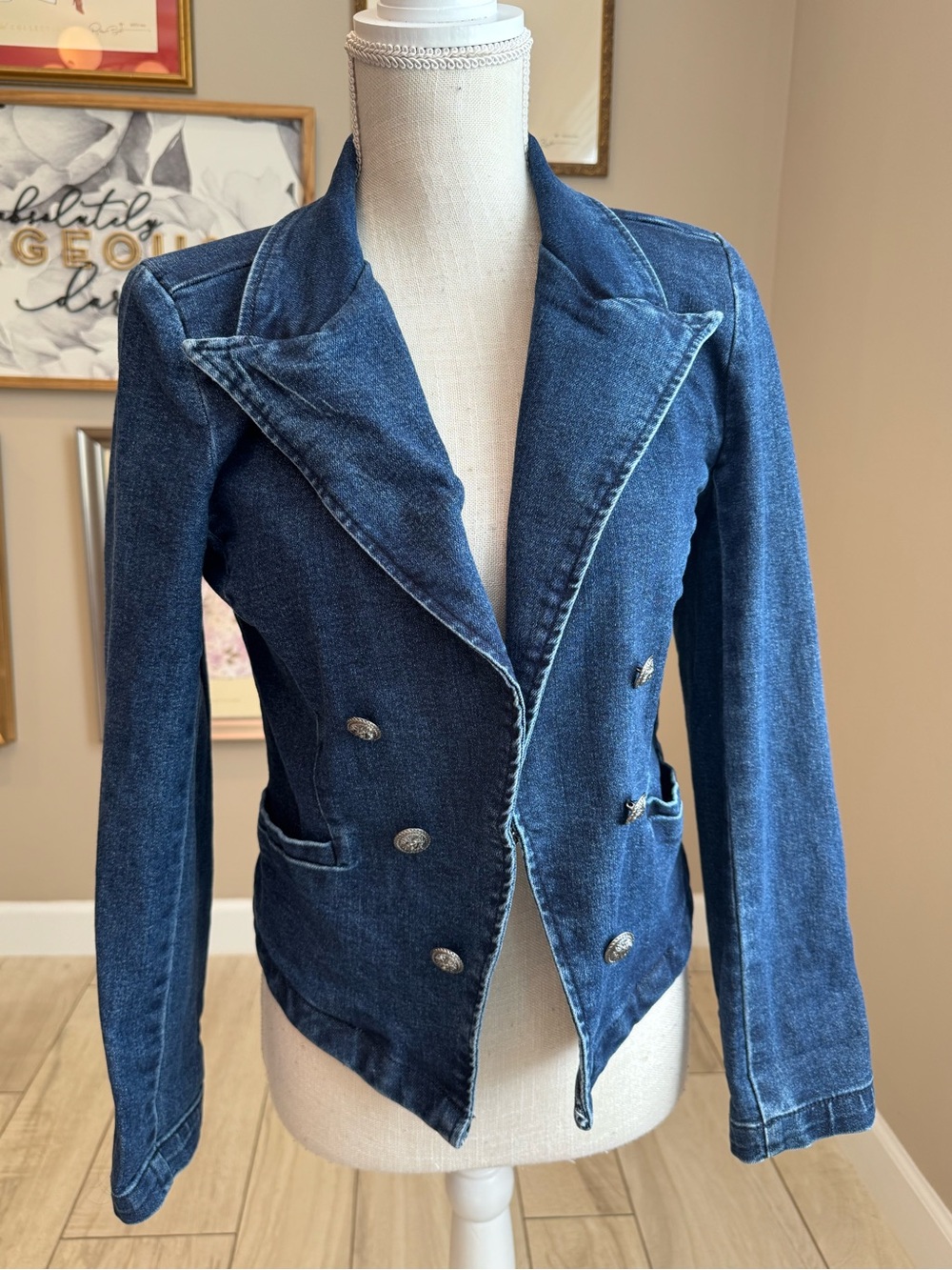 Sofia by Sofia VERGARA Dark Blue Denim Double-Breasted Jean Jacket